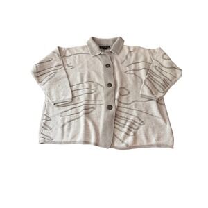 Handmade ChristTiaola Beige Cotton Button-Up Cardigan Sweater Abstract Pattern